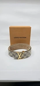 Original Louis Vuitton Damier Azur Canvas Leder Gold LV Initialen Gürtel 110/44 - Bild 1 von 8