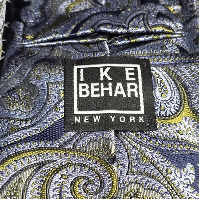 Corbata de cuello abstracta texturizada 100 % seda cachemira azul verde IKE BEHAR 3,5x60"  Foto 1 de 4