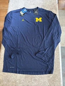 NWT Michigan Wolverines Nike Tee Long Sleeve Shirt Dri-Fit XL Blue Air Jordan - Picture 1 of 4
