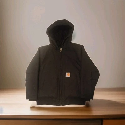 Carhartt Black Canvas Hooded Jacket Youth  XXS (4-5) Quilt Lined Coat (OJ8545-B) - Image 1 of 4