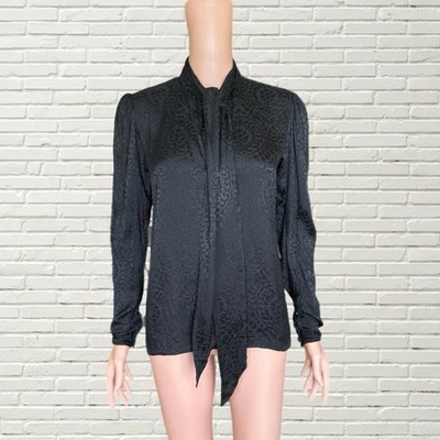 Blusa Saint Laurent Vintage Años 70 - Top Brocado Estampado Floral Seda Negra Foto 1 de 4