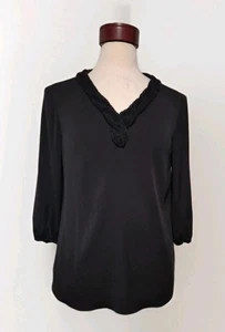 Top Longchamp de seda negro con cable tejido cuello en V talla L - Imagen 1 de 10