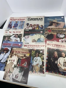 Lot Of 10 Cross Stitch Pattern Leisure Arts Leaflets Waste Canvas Clothing - Picture 1 of 11