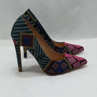 Zapatos de tacón alto Liliana Selina para mujer 7 azules con múltiples cordones en punta Foto 1 de 4