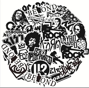 20 STCK. Schwarz & Weiß Rock Musik Band Logo Aufkleber BRANDNEU - Bild 1 von 1