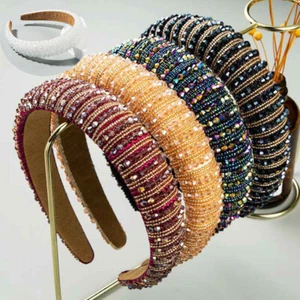 Headband Women's Baroque Crystal Beaded Head Crown Hairband Padded Embellished - Picture 1 of 24