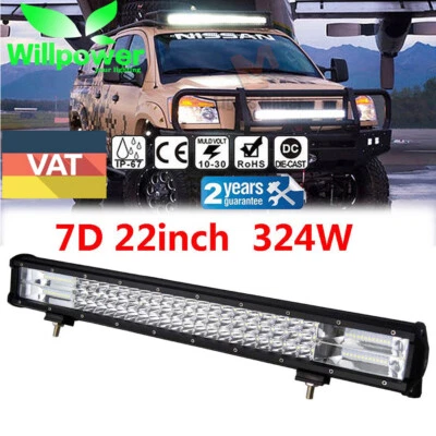 7D 22inch 324W TRI ROW LED Work Light Bar For JEEP Car SUV Off road Driving Lamp - Image 1 of 4