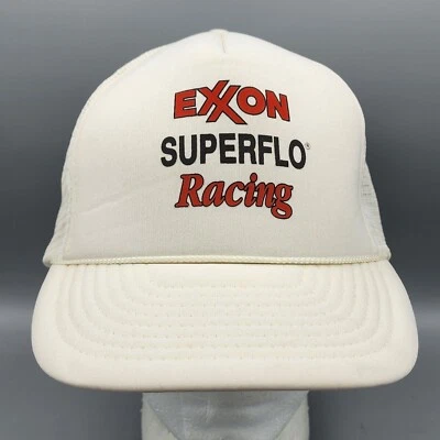 Gorra de colección Exxon SUPERFLO Snapback aceite de motor carreras cuerda camionero blanca Foto 1 de 4
