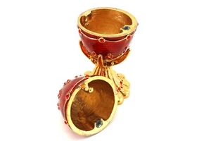Red Egg TRINKET BOX on Stand Rhinestones Gold Accents - Picture 1 of 14