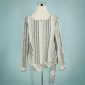 Talbots Gr. XL weiß schwarz Alltag Stretch Popeline Streifen Bindesaum Top Bluse - Bild 1 von 6