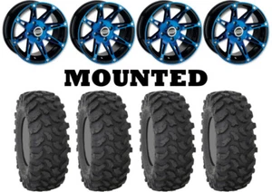 Kit 4 System 3 XTR370 Tires 27x9-14/27x11-14 on Moose 387X Blue Wheels FXT - Picture 1 of 5