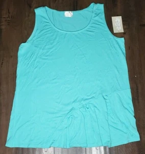 Misia Teal Blue Ruffle Hem Sleeveless Crew Neck Top Sz L Large Beach Casual - Picture 1 of 5