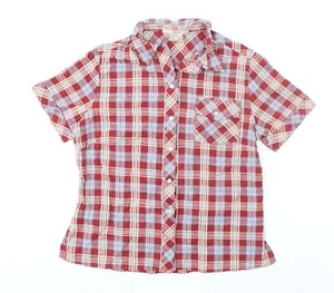 Zara Womens Red Plaid 100% Cotton Basic Button-Up Size L Collared - Picture 1 of 10