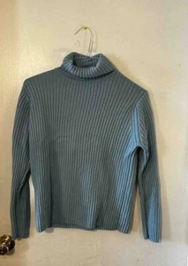 Vintage L.L. Bean Merino Wool Sweater Pullover Size Large Blue Turtle Neck 90’s - Picture 1 of 11