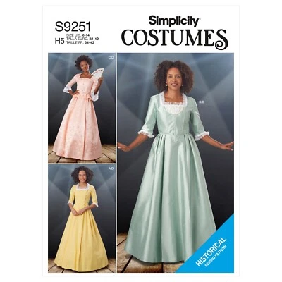 SIMPLICITY 9251 MISSES 18th CENTURY COSTUME Sewing Pattern Sizes 6-14 & 14-22 - Image 1 of 4