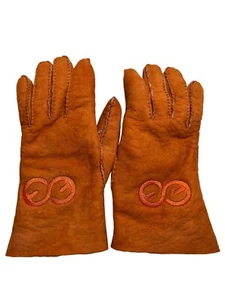 GUANTES DEPORTIVOS ESCADA Mujer Cuero Italia Naranja De Colección - Imagen 1 de 7