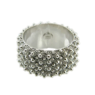 Fede sarda anello Sardegna filigrana sarda fascia 4 file argento rodiato 925 - Immagine 1 di 2