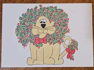 Tarjeta de felicitación Lion Happy Holidays 1980 papel reciclado sin usar de Barbara Rowe - Imagen 1 de 4