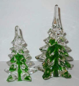 Vintage 2 abgestufte Kunst Glas Weihnachtsbaum Figuren klar mit Smaragdgrün - Bild 1 von 4