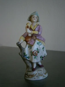 FIGURINE "DAME A L'OISEAU" PORCELAINE SAXE SITZENDORF STATUE DECO CLASSIQUE - Picture 1 of 10
