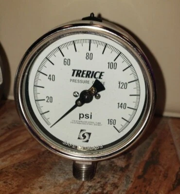 TRERICE PRESSURE GAUGE, 0-160psi, 1/2"NPT, 4"DIA, 700LFSS4004LA120  - Image 1 of 3
