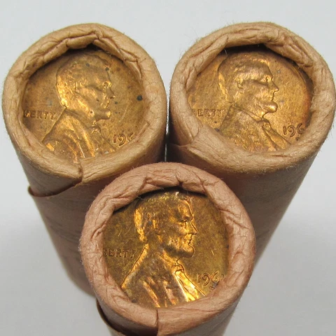 1961-D Lincoln Cents/Memorial Penny Lot of (3) US Treasury Wrapped OBW BU Rolls Cover