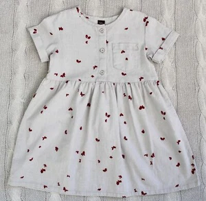 TEA COLLECTION Linen Blend Beige and Red Butterfly Button Dress, Size 5 - Picture 1 of 6