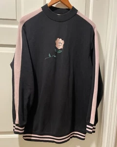 Vans X Lazy Oaf Black Pink Floral Crew Sweatshirt Jumper Size XS/S Oversized - Picture 1 of 21