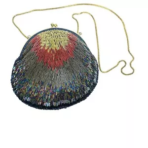 Vintage La Regale Handtasche Clutch Perlen Art Deco Pfauenstil Kettenriemen 80er - Bild 1 von 9