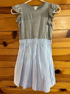 Crewcuts Flutter Sleeve Dress Girls Top Gray w/Blue & White Striped Skirt Size 8 - Picture 1 of 2