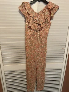Zara Girls Size 13/14 Ruffle Sleeve Belted Pink Jumpsuit - Picture 1 of 6