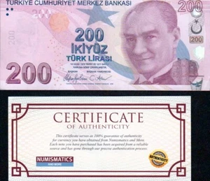 Türkei 200 Lira 2009 UMLAUF nicht zertifiziert USA Verkäufer COA Paket - Bild 1 von 2