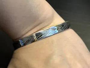 Solid Sterling Silver Mens Heavy Unique Multicolor Torque Bangle Cuff Bracelet - Picture 1 of 7