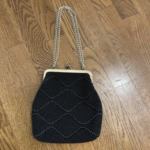 Perlen schwarz kleine Henkel Handtasche Hongkong Kiss Lock Vintage Abend Vintage edel - Bild 1 von 5