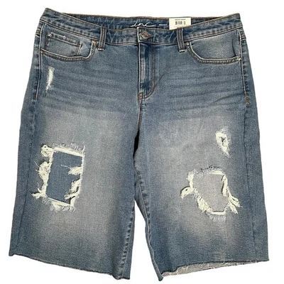 INC Women's Denim Jean Bermuda  Mid Rise Shorts Distressed Lt Indigo Size 16 $65 - Image 1 of 4