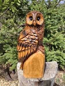 Chainsaw Carved Barred Owl Wood Carving Owls Sculpture Statue Rustic Handmade... - Picture 1 of 24