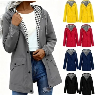 Womens Waterproof Raincoat Ladies Outdoor Wind Rain Forest Coat Plus Size Jacket - Image 1 of 4