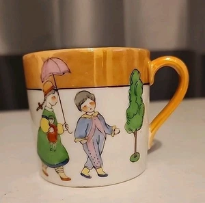 Noritake Morimura handbemalt Glanzgeschirr Kinder Tasse Erwachsene im Regen... Szene. EUC! - Bild 1 von 8
