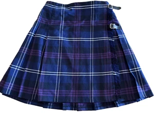SCOTTISH HIGHLAND The KILT Y 10 PURPLE BLUE WHITE TARTAN PLAID SKIRT Belt Strap - Picture 1 of 6