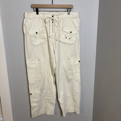 Pantalones cargo Free People talla grande Tahití utilitarios cordón elástico marfil defectos Foto 1 de 4
