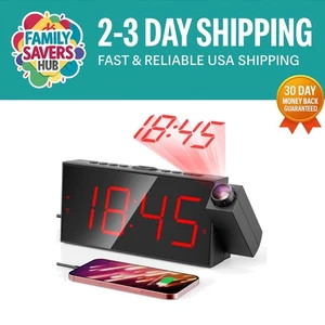 Compact Projection Alarm Clock: 180° Rotating & Adjustable Volume for Bedrooms - Picture 1 of 12