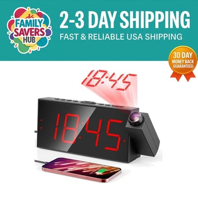 Compact Projection Alarm Clock: 180° Rotating & Adjustable Volume for Bedrooms - Image 1 of 4