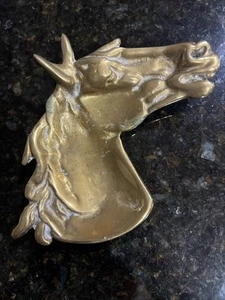 Vintage Solid Brass Unicorn Mythical Horse Head Trinket Clip Card Tray - Picture 1 of 2