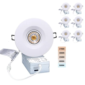 6 Pack Canless Recessed Gimbal Downlight Rotatable- 5 CCT 3in Eyeball Ce... - Picture 1 of 7