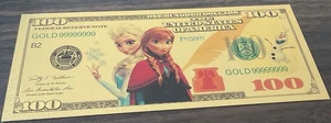 100 $ Prinzessin Elsa & Anna Frozen Disney Neuheit 24K vergoldet Schein Geldschein - Bild 1 von 2