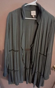 Knox Rose Hippie Bohemian Drape Flowing Gray Open Rayon Shirt Jacket Medium - Picture 1 of 2