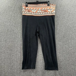 Y@K PINK Yoga Leggings Womens L Black Aztec Print Waistband Activewear Lounge - Picture 1 of 9