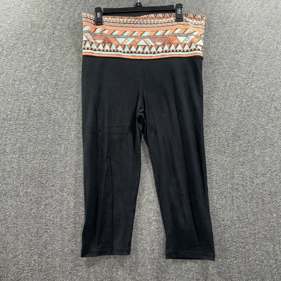 Y@K PINK Yoga Leggings Womens L Black Aztec Print Waistband Activewear Lounge - Image 1 of 4