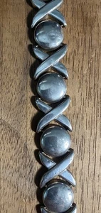 Pulsera Gruesa Vintage Plata de Ley 925 Italia “Abrazos y Besos” XO Eslabones - Imagen 1 de 9