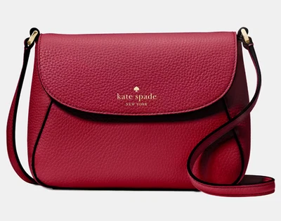 Kate Spade Monica 小号翻盖斜挎包红色皮革钱包 KF364 全新带标签 259 美元 MSRP — 第 1/4 张图片